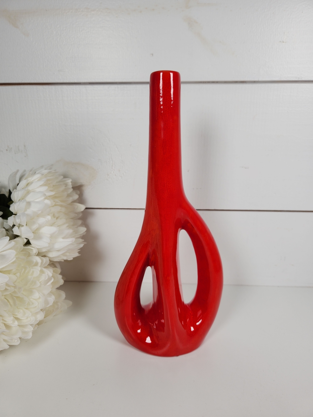 Vintage 70s Red Mod Vase 11" | Retro Red Vase | Mid Century Modern Art